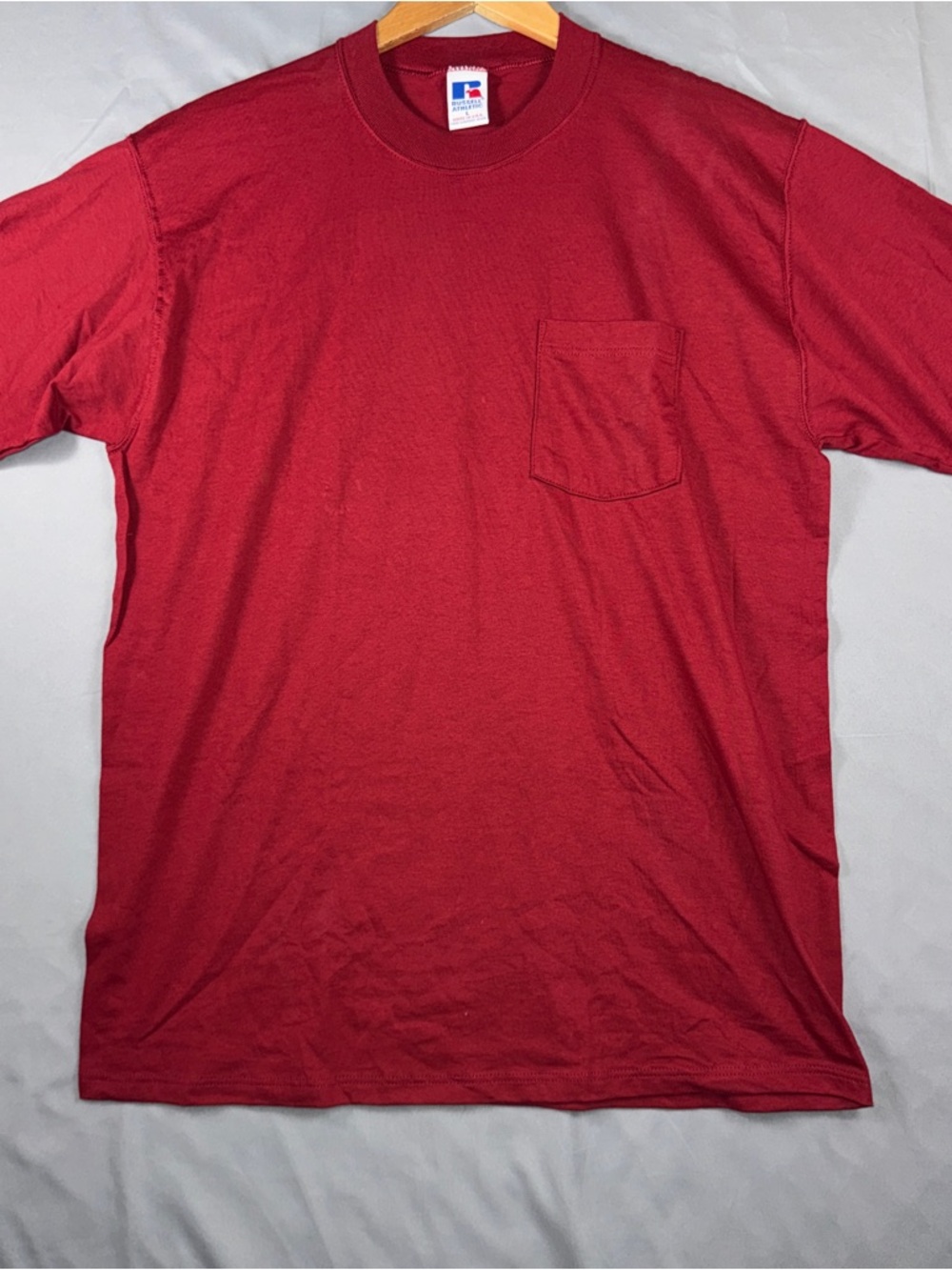Vintage 90s Russell Athletic Shirt Mens Large Red Pocket Tee Made USA Cotton